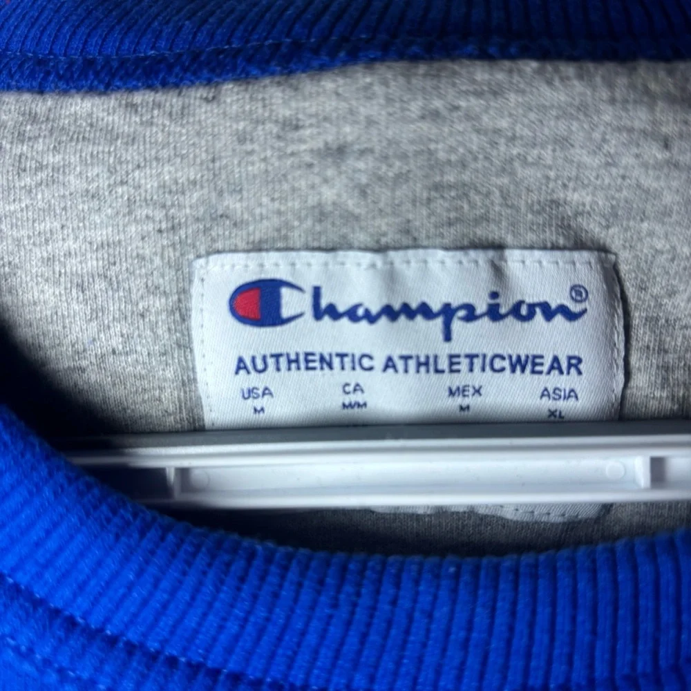 Champion Men’s Bright Blue Script Logo Crewneck Sweatshirt - Picture 2 of 5